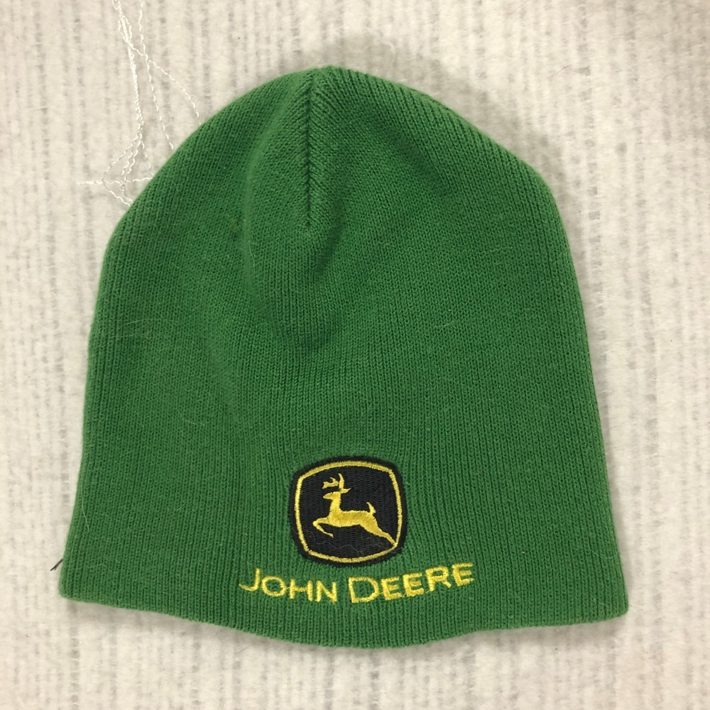 John Deere Beanie Hat‎ Green Knit Cuffed Winter Cap Logo Patch Embroidered